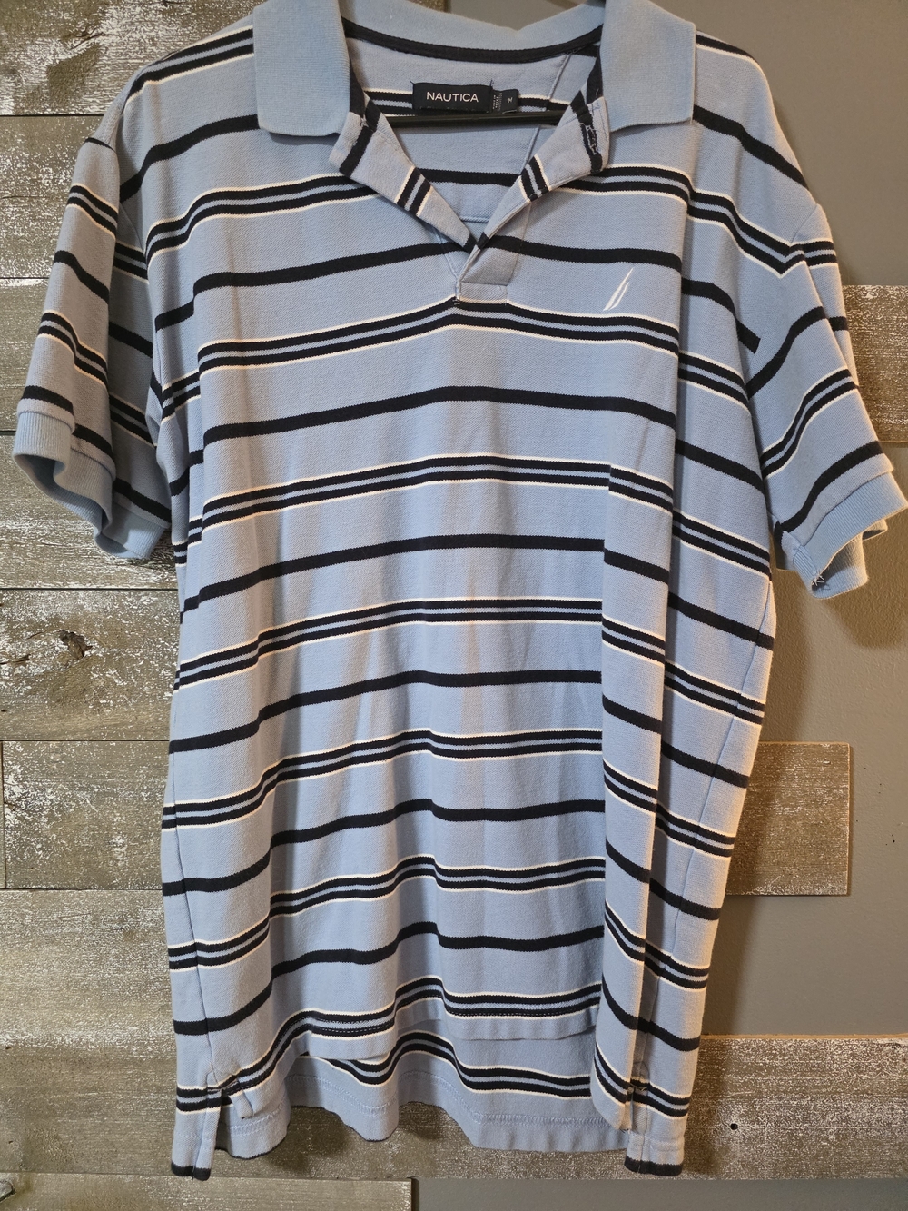 Nautica Light Blue Polo with Black and White Stripes